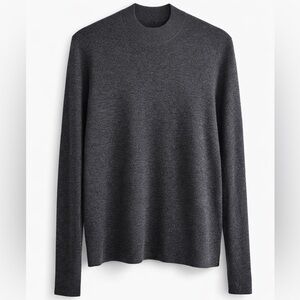 Eileen Fisher Wool Blend Mock Neck Sweater Gray Long Sleeve Minimalist